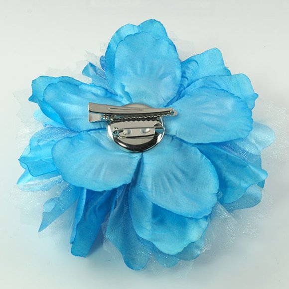 5-1/2" Large Fabric Flower Pin - Aqua Blue - Picture 2 of 2